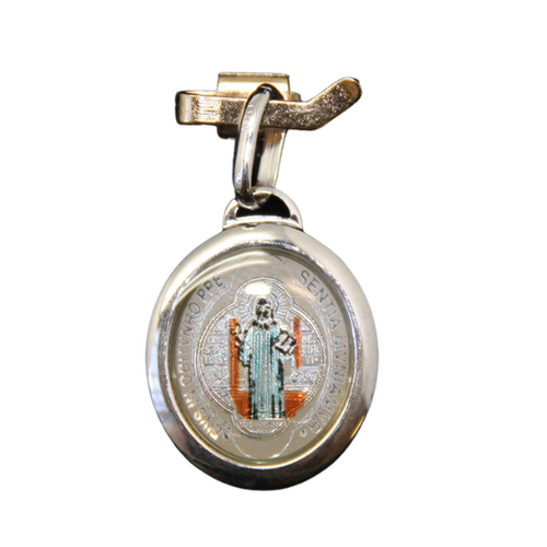 ST BENEDICT MEDAL COLOURED STERLING SILVER 19mm