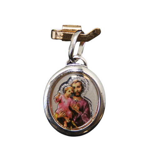 ST JOSEPH MEDAL COLOURED STERLING SILVER 19mm