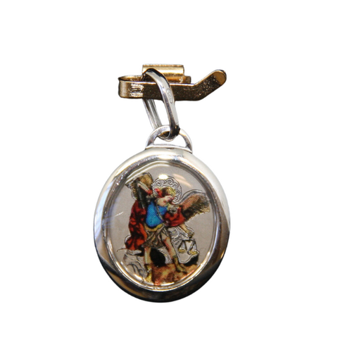 ST MICHAEL MEDAL COLOURED STERLING SILVER 19mm