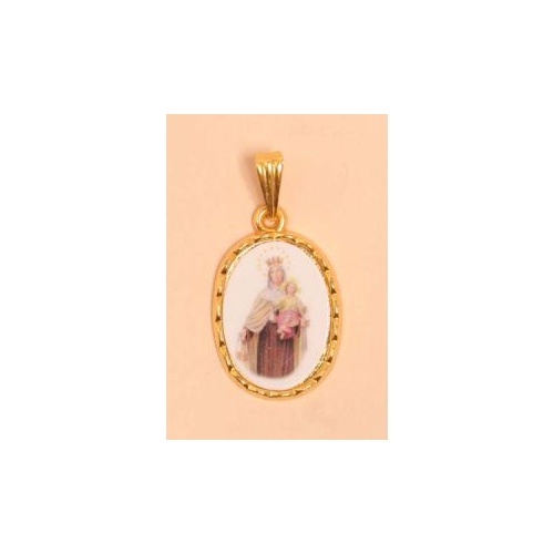 MEDAL OUR LADY OF MT CARMEL GILT EDGE COLOURED IMAGE 20MM OVAL