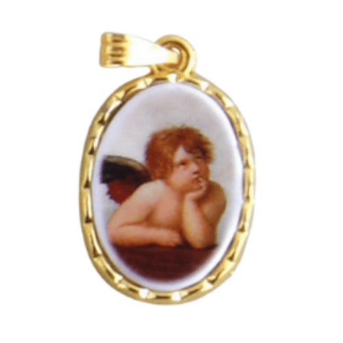 MEDAL CHERUB GILT EDGE COLOURED IMAGE 20MM OVAL **Limited Stock**
