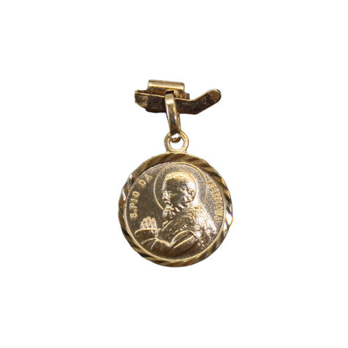 MEDAL 9 CT GOLD 10MM ROUND St Padre Pio 