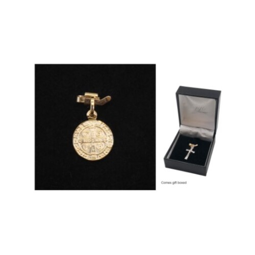 MEDAL 9 CT GOLD 10MM ROUND St Benedict 