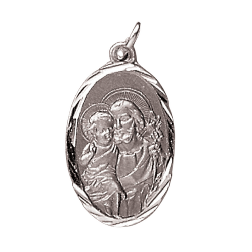 MEDAL STERLING SILVER OVAL 22 MM IN BOX St Joseph