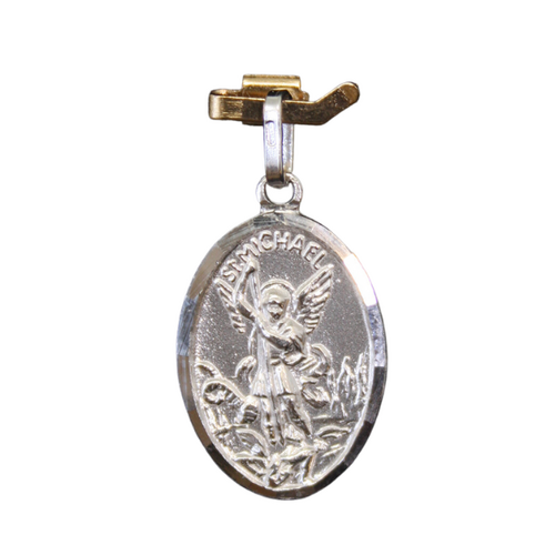 MEDAL ST MICHAEL STERLING SILVER OVAL 22mm