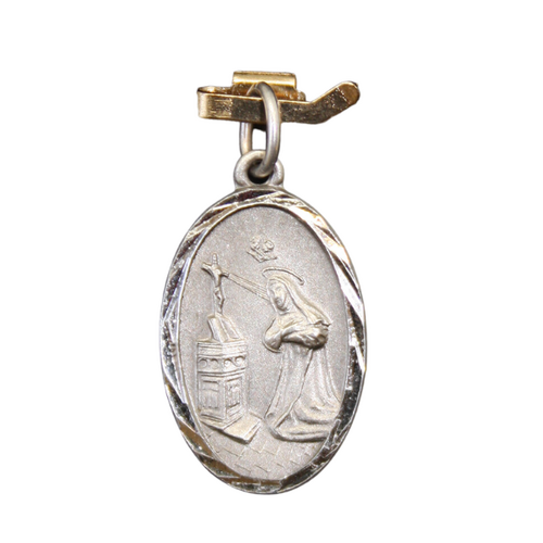 MEDAL STERLING SILVER OVAL 22 MM IN BOX St Rita