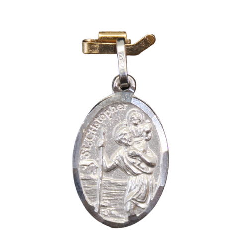 MEDAL STERLING SILVER OVAL 22 MM IN BOX St Christopher