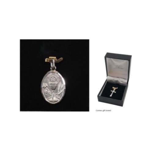 MEDAL STERLING SILVER OVAL 22 MM IN BOX Communion