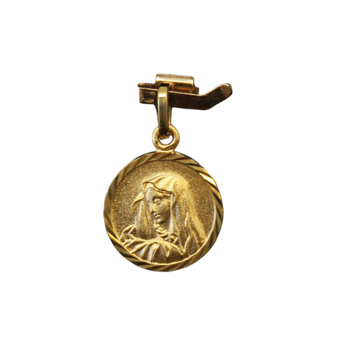 MEDAL 9 CT GOLD 10MM ROUND Our Lady of Sorrow 