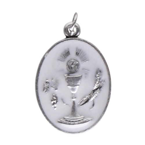 COMMUNION MEDAL SILVER / WHITE ENAMEL