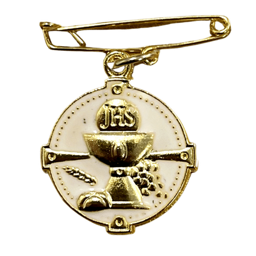 MEDAL COMMUNION GOLD ENAMEL WITH SAFETY PIN 