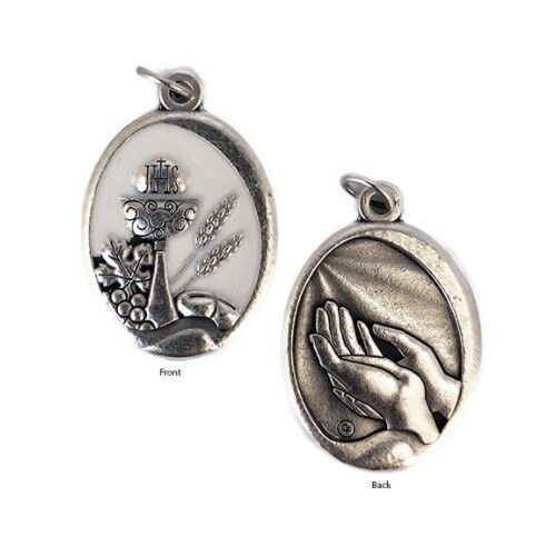 MEDAL COMMUNION SILVER WITH WHITE ENAMEL 27mm