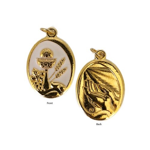 MEDAL COMMUNION GOLD WITH WHITE ENAMEL 27mm