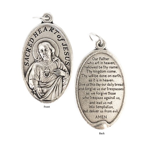 SILVER OXIDE MEDAL LARGE - SACRED HEART OF JESUS