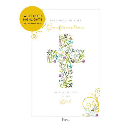 CONFIRMATION CARD - FRUITFUL CROSS WITH GOLD HIGHLIGHTS