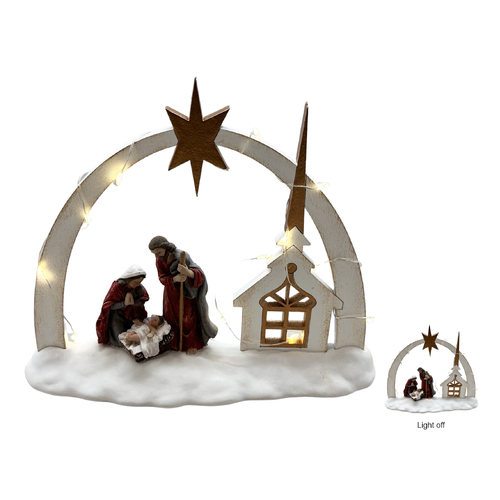 NATIVITY HOLY FAMILY CHRISTMAS SCENE WITH LED LIGHT