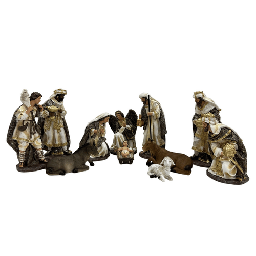 NATIVITY SET RESIN WITH GOLD GLITTER 11PCS 200MM 