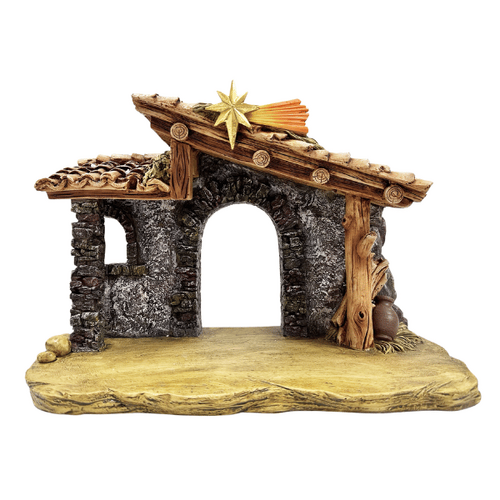 NATIVITY STABLE WOOD-LOOK RESIN 270MM