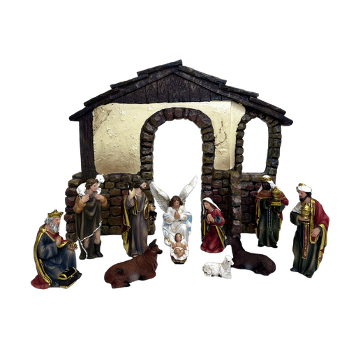 NATIVITY SET & STABLE - 11PCS 125MM 
