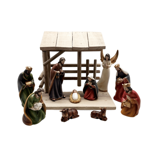 NATIVITY SET & STABLE - 130MM 10PCS
