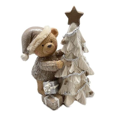 CHRISTMAS TEDDY & TREE WITH GLITTER 135MM