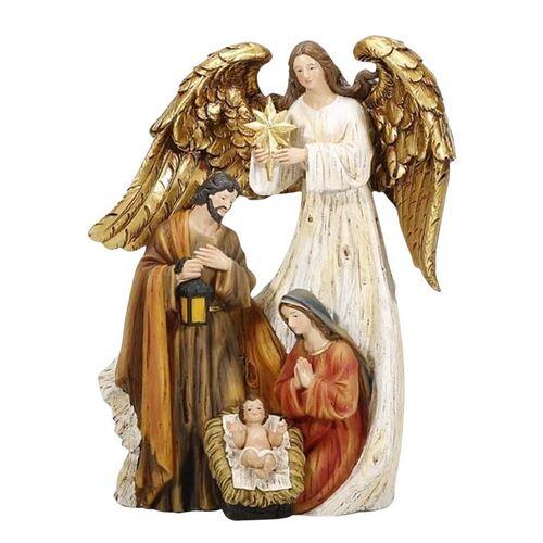 HOLY FAMILY NATIVITY WITH ANGEL 305MM **Limited Stock**