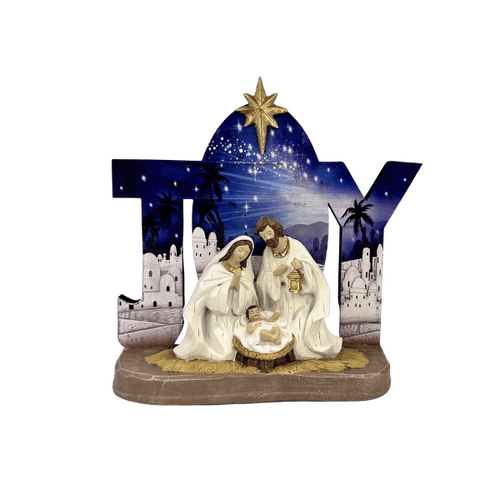 HOLY FAMILY NATIVITY SCENE WITH JOY BACKGROUND