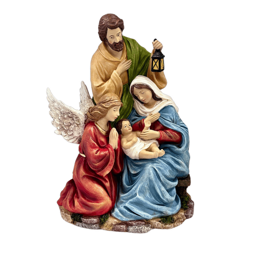 HOLY FAMILY NATIVITY WITH ANGEL 310MM