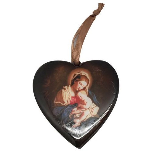 CHRISTMAS WOODEN HEART ORNAMENT - MOTHER & CHILD