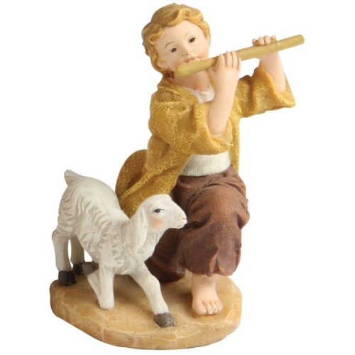 NATIVITY PIECE - SHEPHERD WITH FLUTE AND SHEEP 75MM