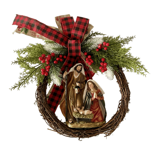 CHRISTMAS WREATH WITH HOLY FAMILY & RIBBON