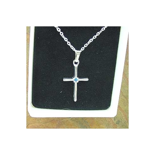 CROSS WITH BLUE STONE SILVER PENDANT BOXED