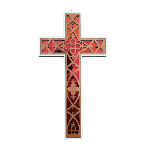 WALL CROSS WITH GEO DESIGN - 30CM DARK WOOD