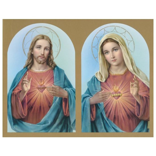 PRINTS COLOURED 10 X 8 Sacred Heart of Jesus and Immaculate Heart of Mary side by side