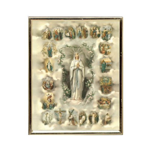 GOLD FRAME OUR LADY OF LOURDES WITH MYSTERIES