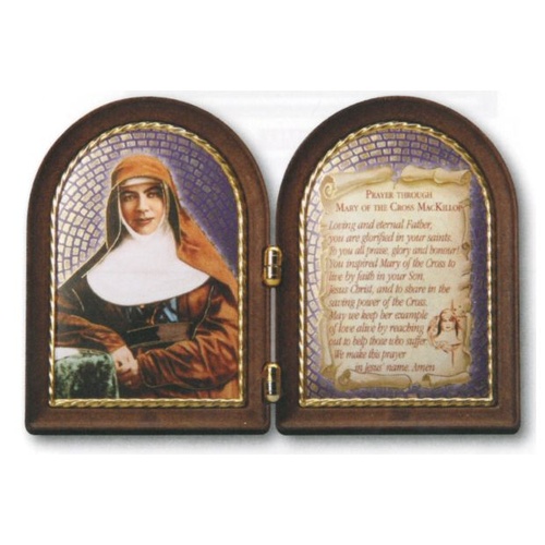 BI FOLD PLAQUE ST MARY MACKILLOP GOLD FOILED