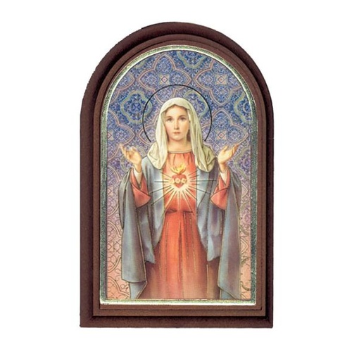 PLAQUE PLASTIC WOOD LOOK SACRED HEART OF MARY