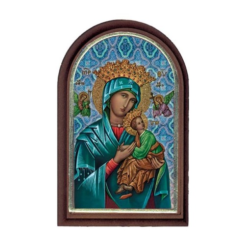 PLASTIC PLAQUE OUR LADY OF PERPETUAL SUCCOUR WOOD LOOK    
