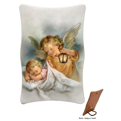 PLASTIC PLAQUE ANGEL WITH LANTERN