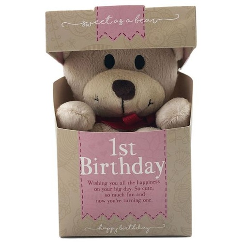 BABY GIRL FIRST BIRTHDAY PLUSH BEAR IN A BOX