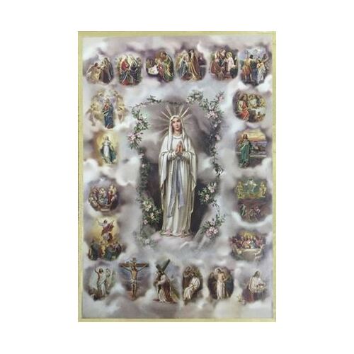 GOLD FOIL PLAQUE OUR LADY OF LOURDES MYSTERIES