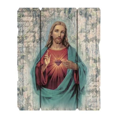 WOODEN PLAQUE VINTAGE SACRED HEART OF JESUS