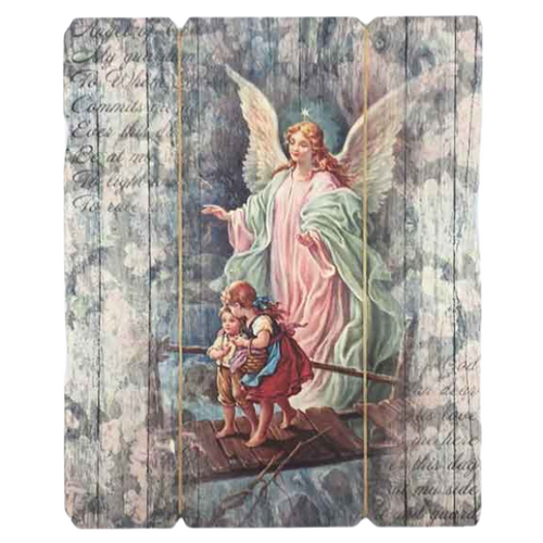 WOODEN PLAQUE VINTAGE GUARDIAN ANGEL