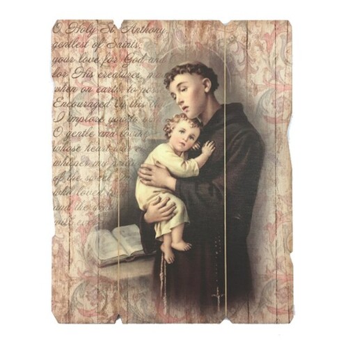 WOODEN PLAQUE VINTAGE ST ANTHONY