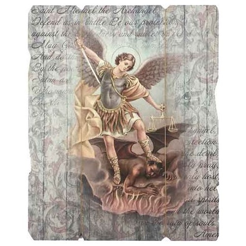 WOODEN PLAQUE VINTAGE ST MICHAEL