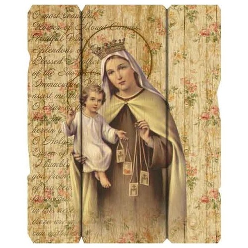 WOODEN PLAQUE VINTAGE OUR LADY OF MT CARMEL