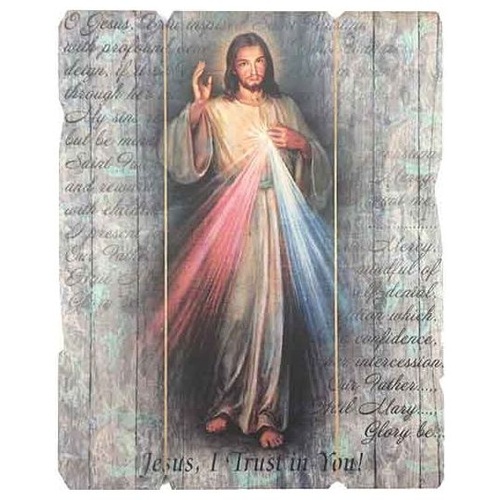 WOODEN PLAQUE VINTAGE DIVINE MERCY