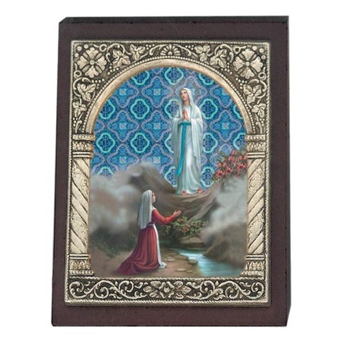 WOOD PLAQUE OUR LADY OF LOURDES