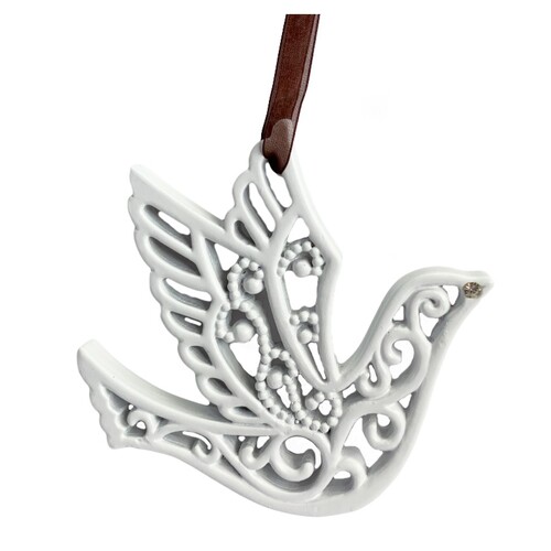 RESIN HANGING DOVE ORNAMENT WITH STONE