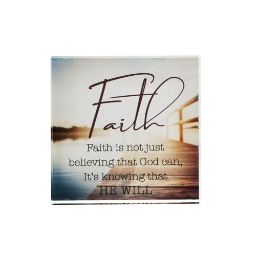 CRYSTAL PAPERWEIGHT BLOCK FAITH